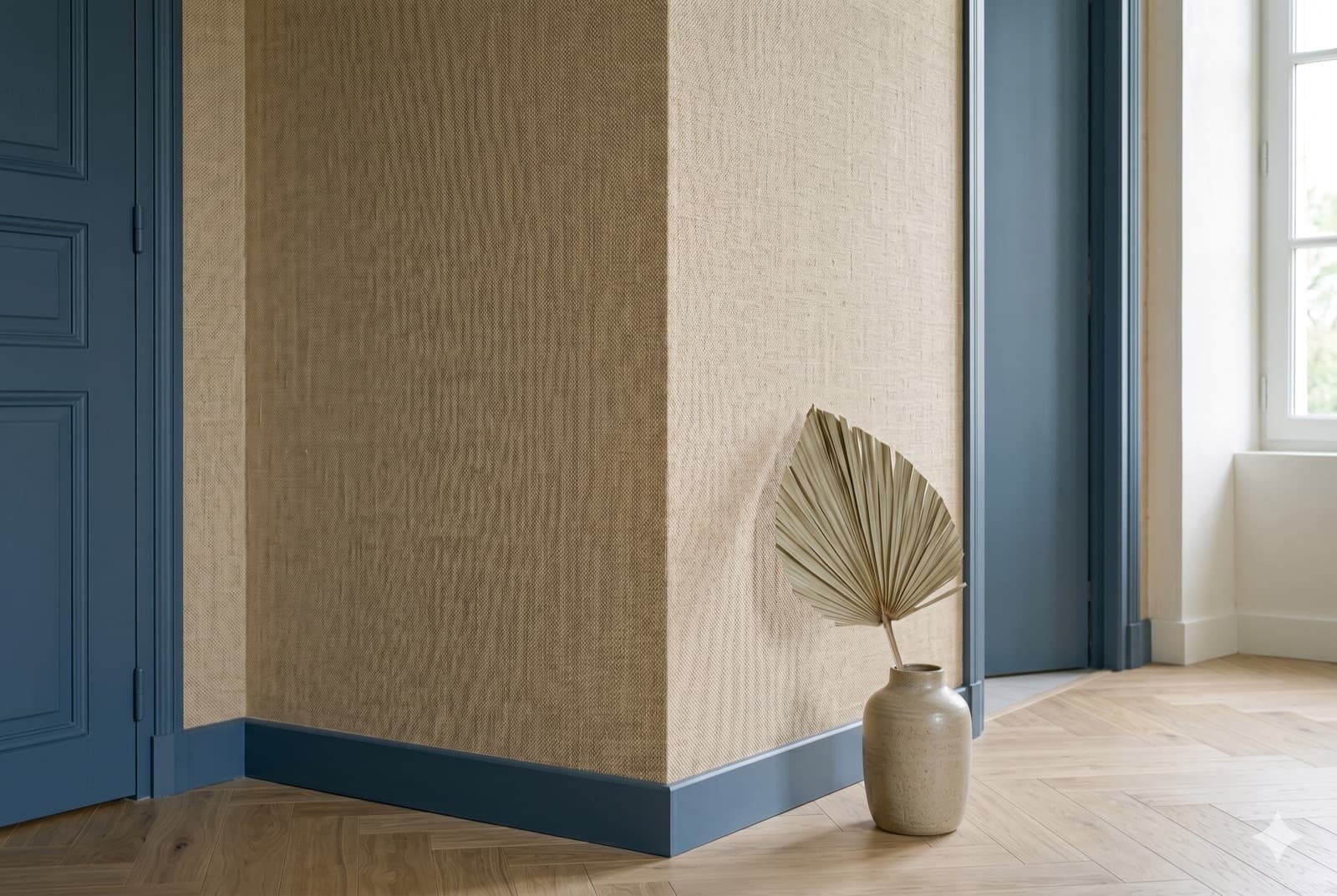 Ambiance : mur habillé d'un revêtement en fibre naturelle — illustration